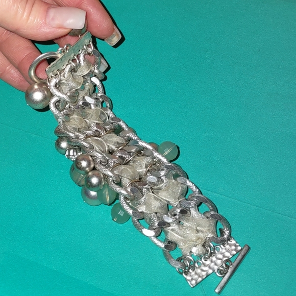 HP Aqua & Silver Bead Braided Cluster Bracelet - Picture 8 of 14